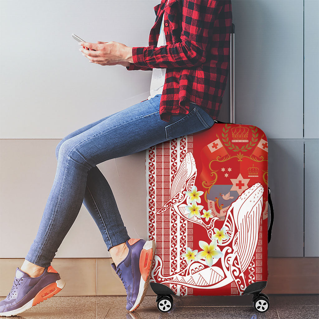 Swimming With Humpback Whales Season Tonga Luggage Cover Tongan Tofuaa Ngatu Pattern Red LT14 - Polynesian Pride