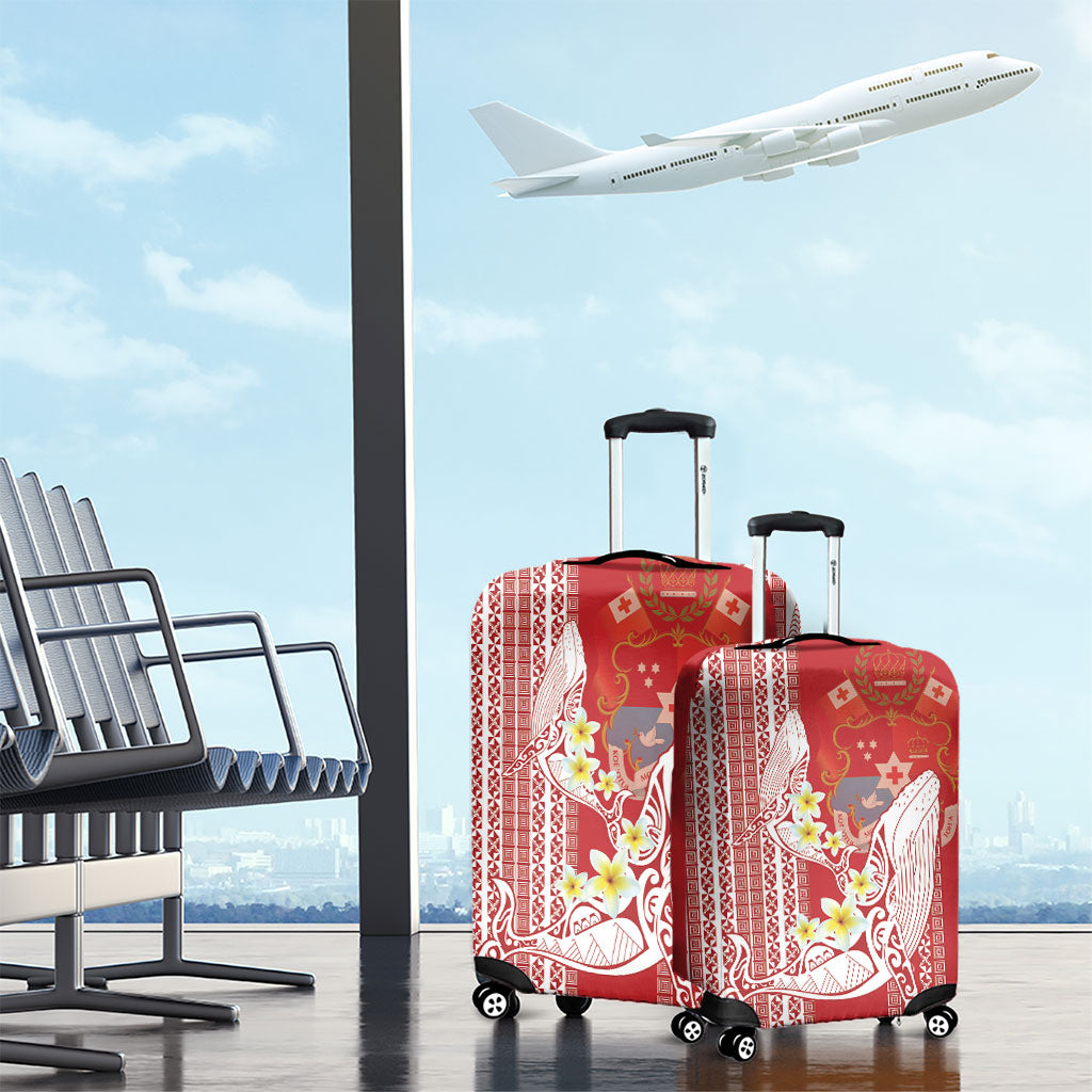 Swimming With Humpback Whales Season Tonga Luggage Cover Tongan Tofuaa Ngatu Pattern Red LT14 - Polynesian Pride