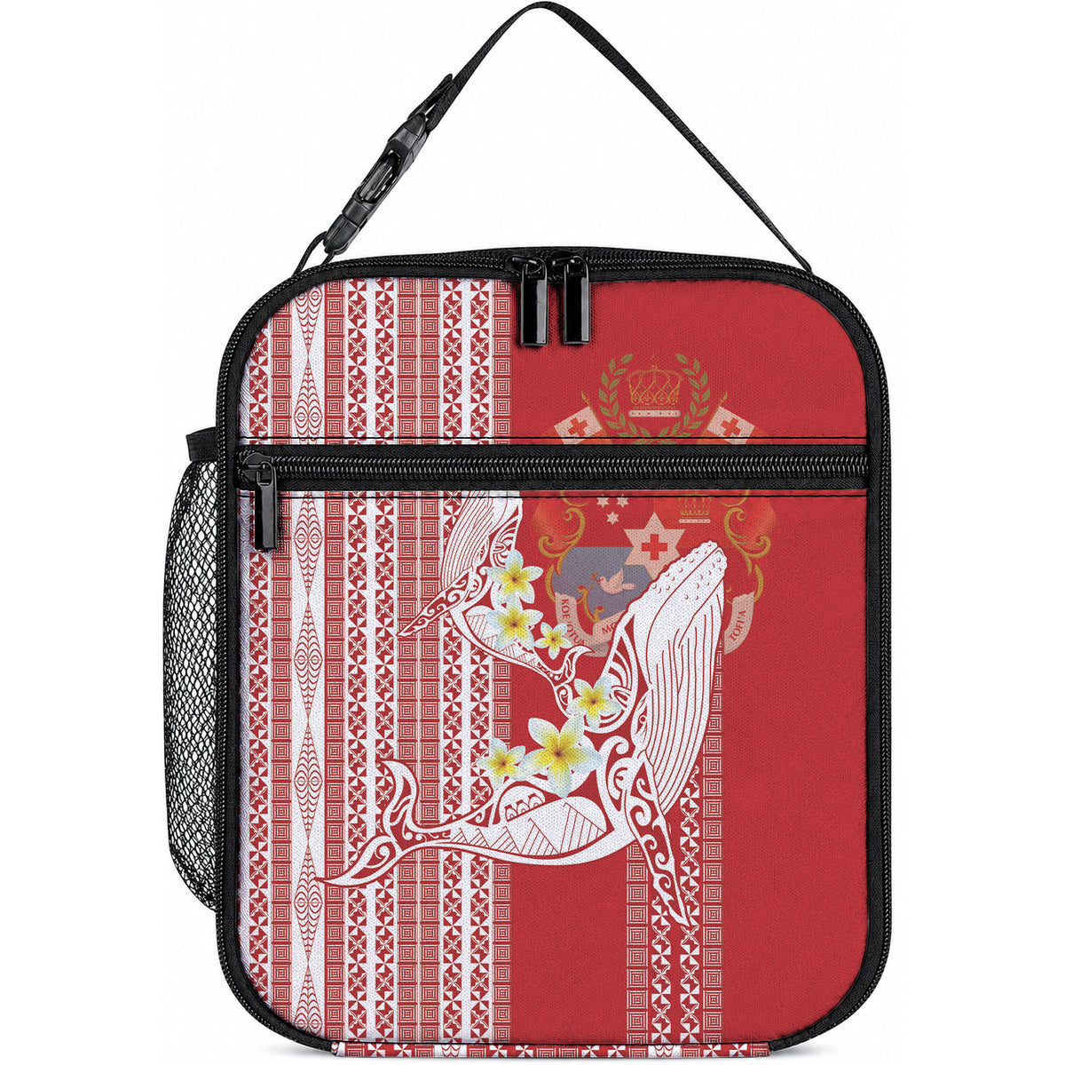 Swimming With Humpback Whales Season Tonga Lunch Bag Tongan Tofuaa Ngatu Pattern Red