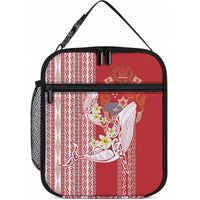 Swimming With Humpback Whales Season Tonga Lunch Bag Tongan Tofuaa Ngatu Pattern Red