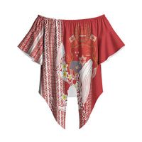 Swimming With Humpback Whales Season Tonga Off Shoulder Wrap Waist Top Tongan Tofuaa Ngatu Pattern Red LT14 - Polynesian Pride