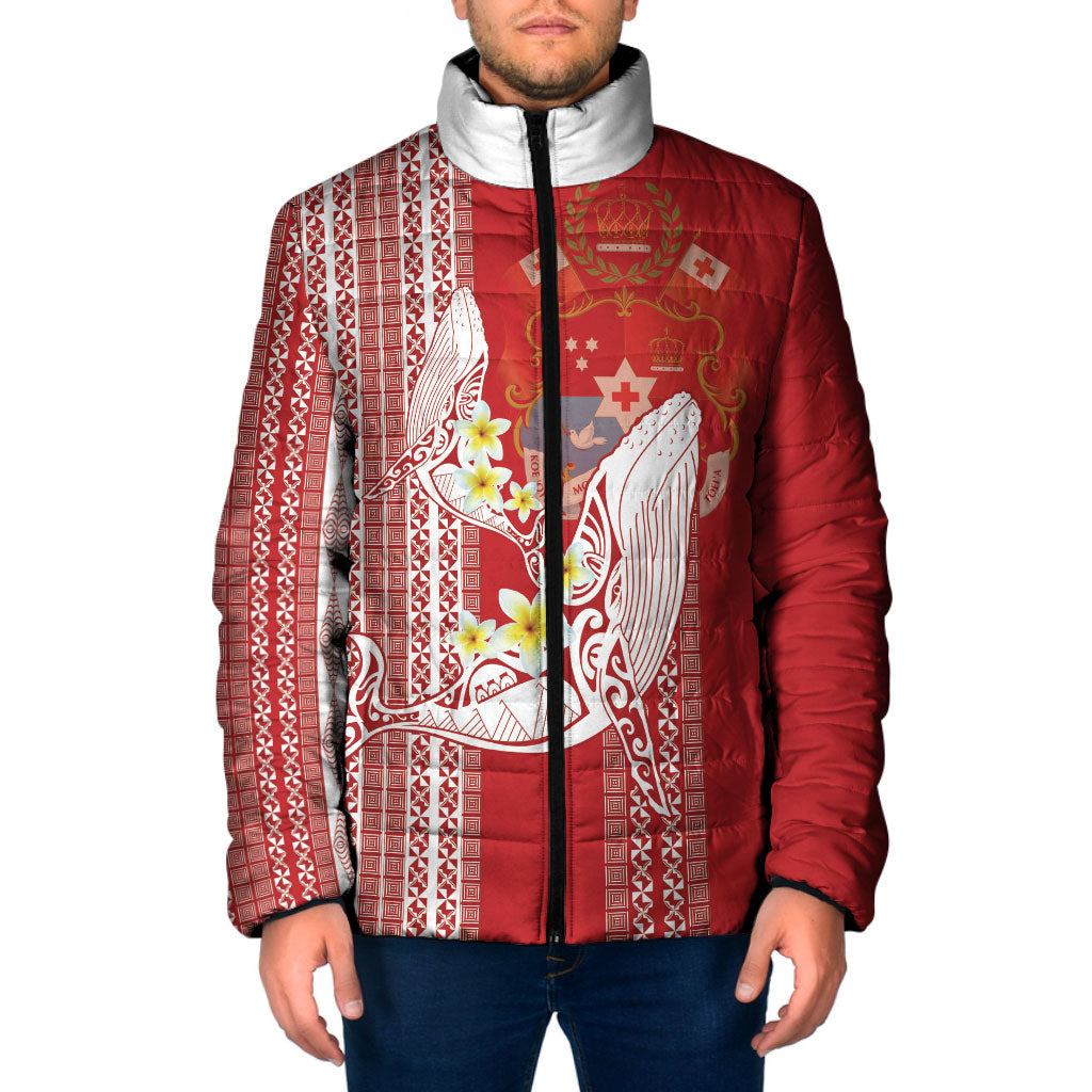 Swimming With Humpback Whales Season Tonga Padded Jacket Tongan Tofuaa Ngatu Pattern Red LT14 Men Red - Polynesian Pride