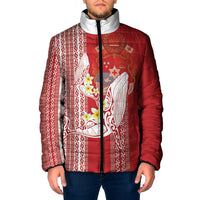 Swimming With Humpback Whales Season Tonga Padded Jacket Tongan Tofuaa Ngatu Pattern Red LT14 Men Red - Polynesian Pride