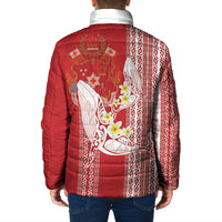 Swimming With Humpback Whales Season Tonga Padded Jacket Tongan Tofuaa Ngatu Pattern Red LT14 - Polynesian Pride
