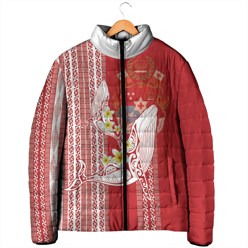 Swimming With Humpback Whales Season Tonga Padded Jacket Tongan Tofuaa Ngatu Pattern Red LT14 - Polynesian Pride