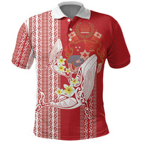 Swimming With Humpback Whales Season Tonga Polo Shirt Tongan Tofuaa Ngatu Pattern Red LT14 Red - Polynesian Pride
