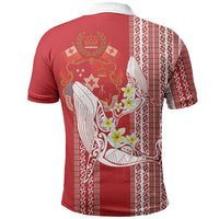 Swimming With Humpback Whales Season Tonga Polo Shirt Tongan Tofuaa Ngatu Pattern Red LT14 - Polynesian Pride
