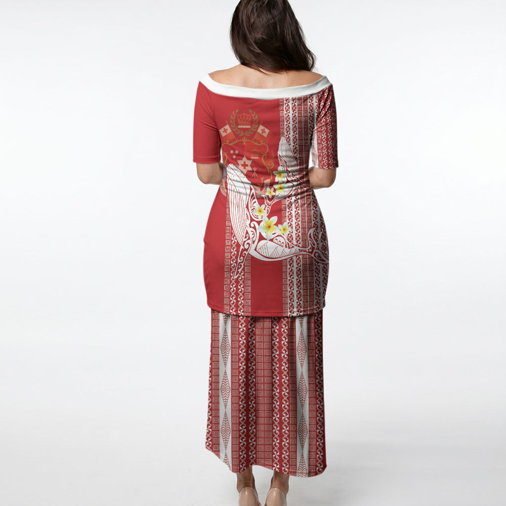 Swimming With Humpback Whales Season Tonga Puletasi Tongan Tofuaa Ngatu Pattern Red LT14 - Polynesian Pride