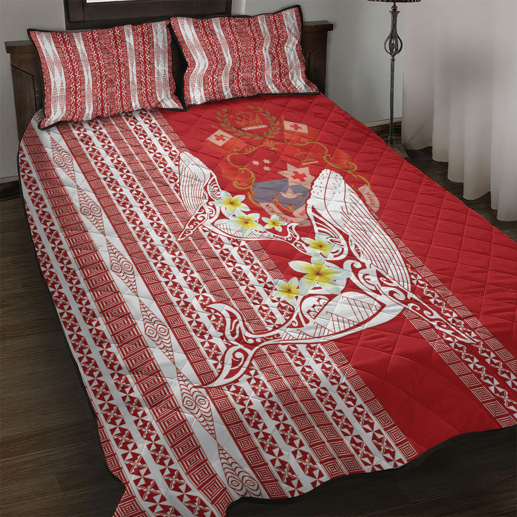 Swimming With Humpback Whales Season Tonga Quilt Bed Set Tongan Tofuaa Ngatu Pattern Red LT14 Red - Polynesian Pride