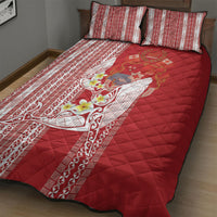 Swimming With Humpback Whales Season Tonga Quilt Bed Set Tongan Tofuaa Ngatu Pattern Red LT14 - Polynesian Pride