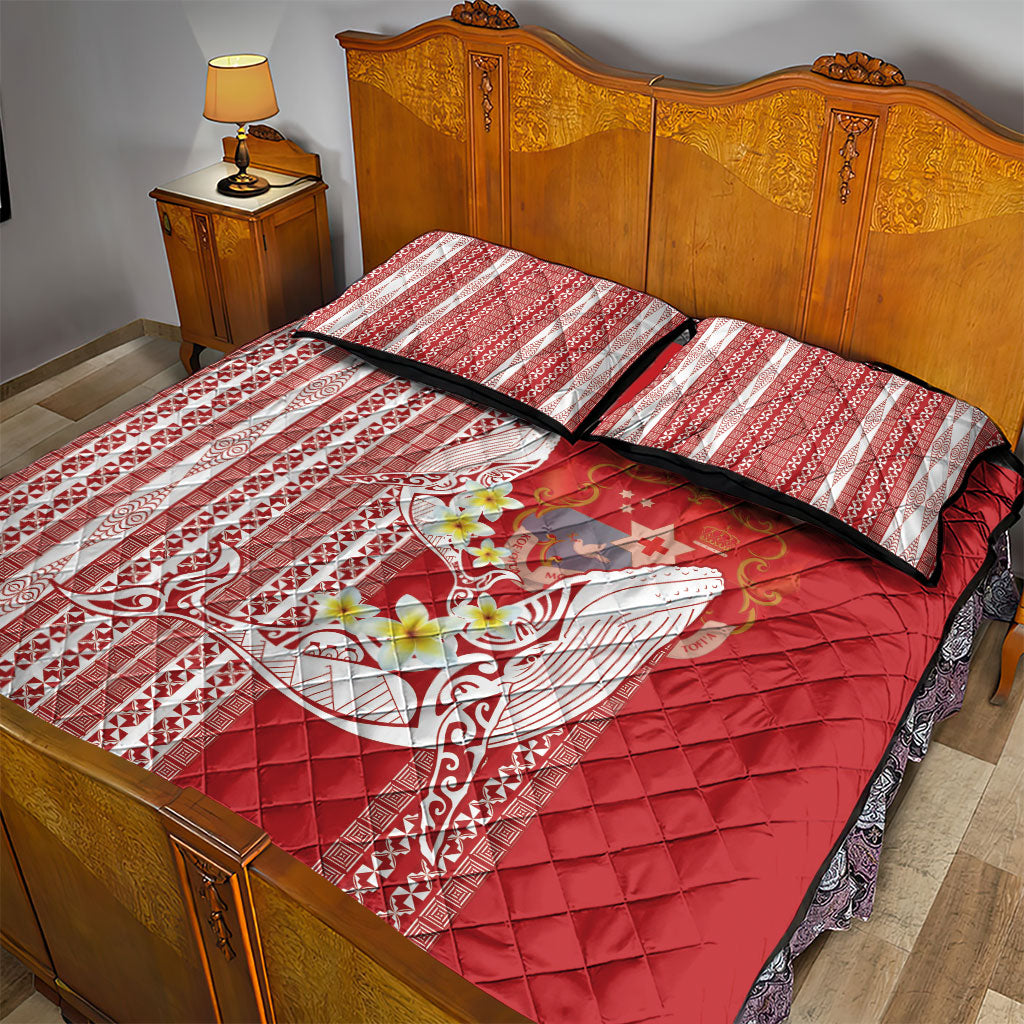 Swimming With Humpback Whales Season Tonga Quilt Bed Set Tongan Tofuaa Ngatu Pattern Red LT14 - Polynesian Pride