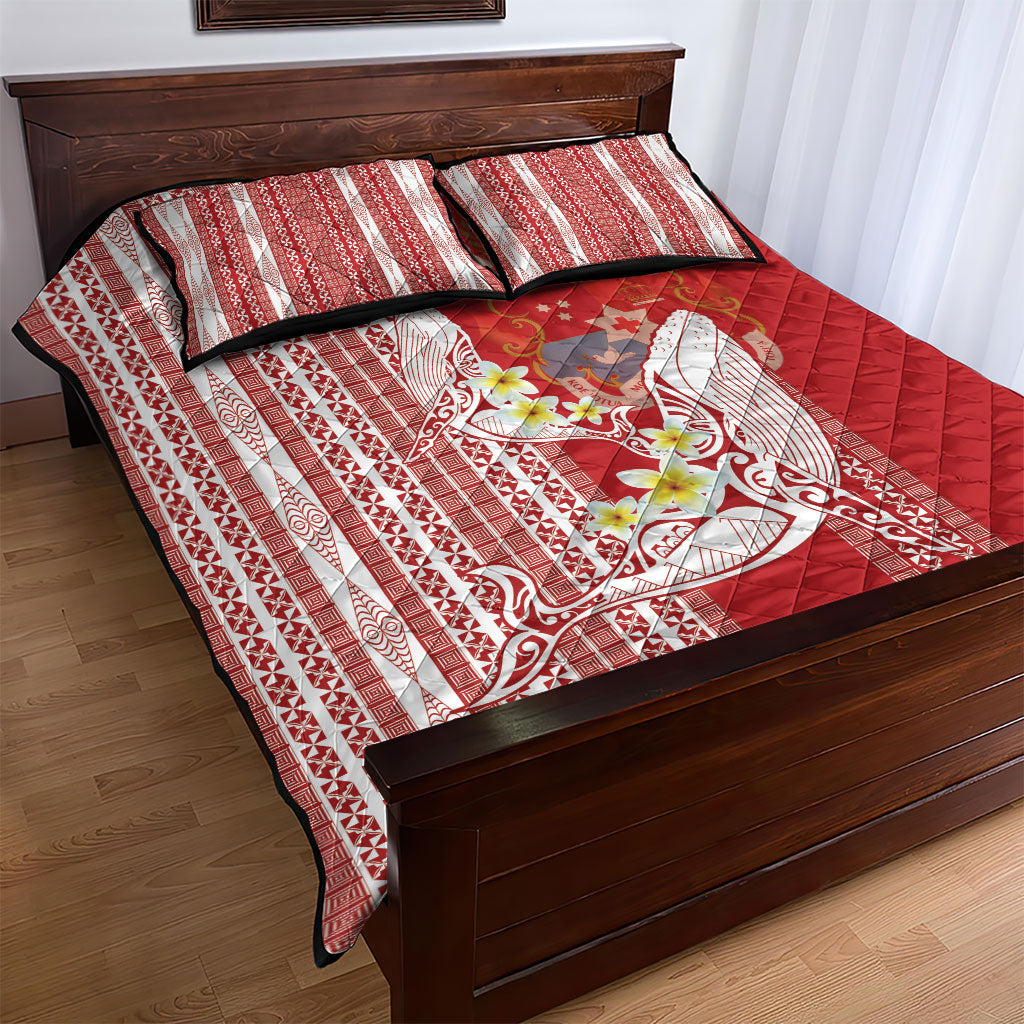 Swimming With Humpback Whales Season Tonga Quilt Bed Set Tongan Tofuaa Ngatu Pattern Red LT14 - Polynesian Pride