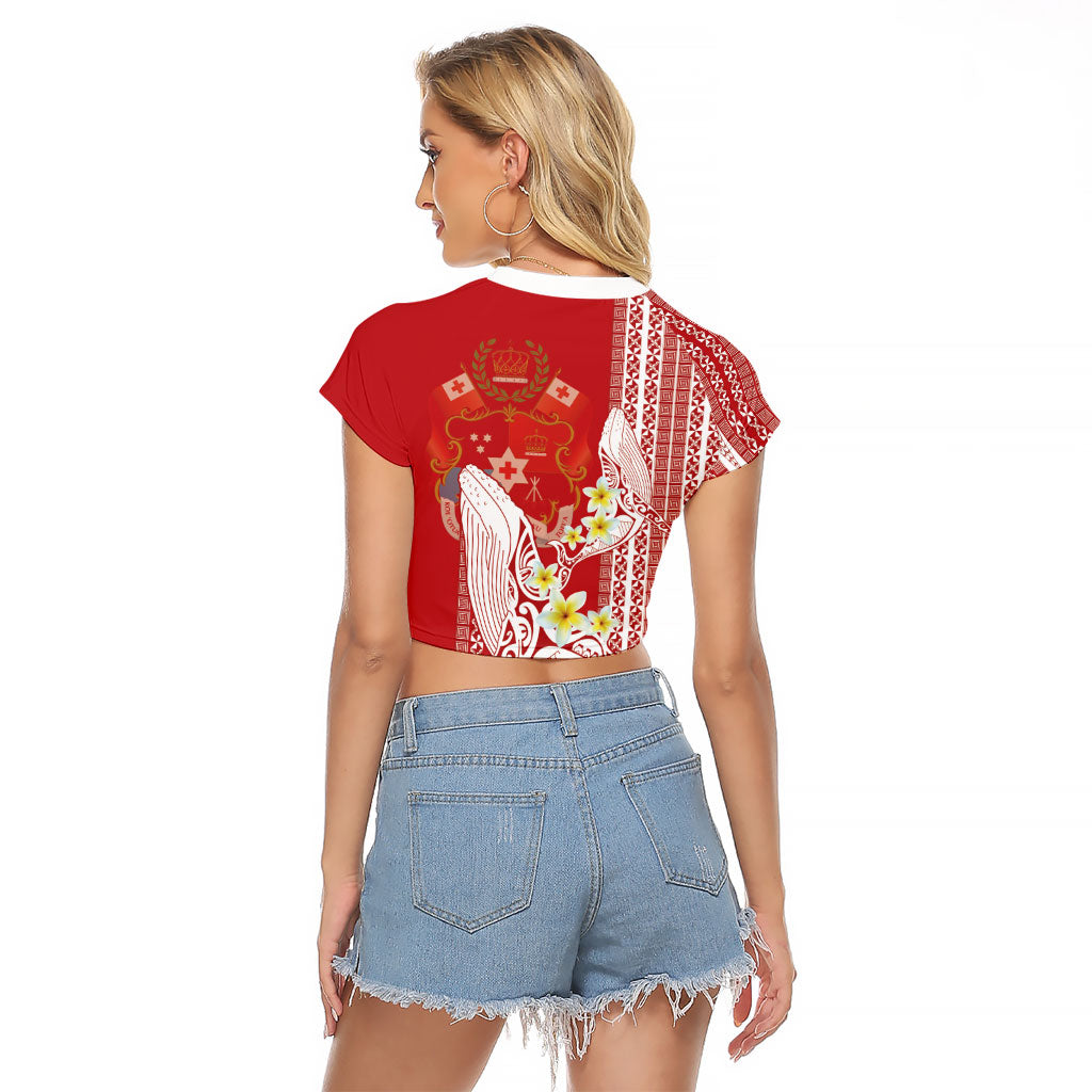 Swimming With Humpback Whales Season Tonga Raglan Cropped T Shirt Tongan Tofuaa Ngatu Pattern Red LT14 - Polynesian Pride