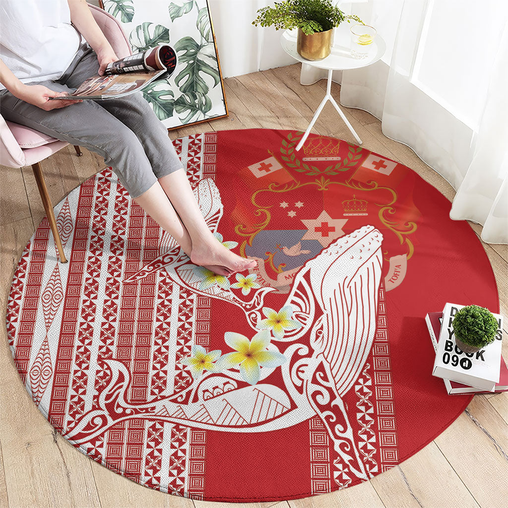 Swimming With Humpback Whales Season Tonga Round Carpet Tongan Tofuaa Ngatu Pattern Red LT14 - Polynesian Pride