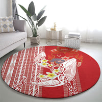 Swimming With Humpback Whales Season Tonga Round Carpet Tongan Tofuaa Ngatu Pattern Red LT14 - Polynesian Pride