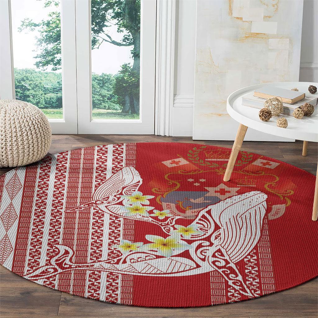 Swimming With Humpback Whales Season Tonga Round Carpet Tongan Tofuaa Ngatu Pattern Red LT14 - Polynesian Pride