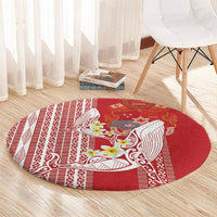 Swimming With Humpback Whales Season Tonga Round Carpet Tongan Tofuaa Ngatu Pattern Red LT14 - Polynesian Pride
