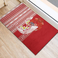 Swimming With Humpback Whales Season Tonga Rubber Doormat Tongan Tofuaa Ngatu Pattern Red LT14 - Polynesian Pride