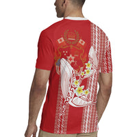 Swimming With Humpback Whales Season Tonga Rugby Jersey Tongan Tofuaa Ngatu Pattern Red LT14 - Polynesian Pride