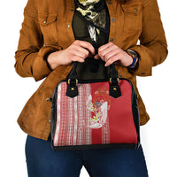 Swimming With Humpback Whales Season Tonga Shoulder Handbag Tongan Tofuaa Ngatu Pattern Red LT14 - Polynesian Pride
