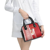 Swimming With Humpback Whales Season Tonga Shoulder Handbag Tongan Tofuaa Ngatu Pattern Red LT14 - Polynesian Pride