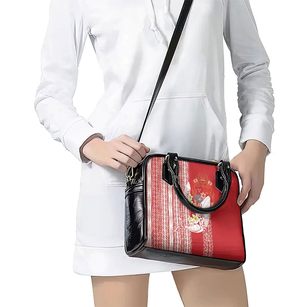 Swimming With Humpback Whales Season Tonga Shoulder Handbag Tongan Tofuaa Ngatu Pattern Red LT14 - Polynesian Pride