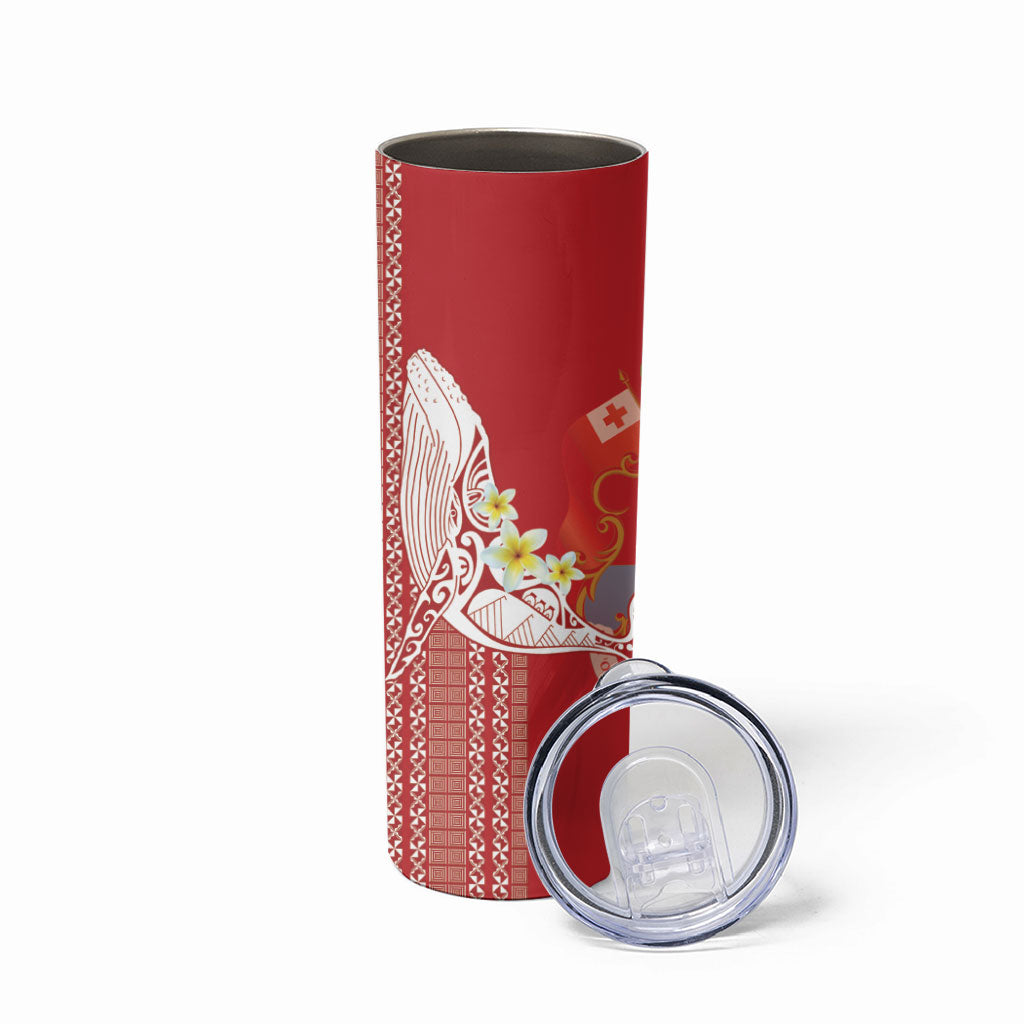 Swimming With Humpback Whales Season Tonga Skinny Tumbler Tongan Tofuaa Ngatu Pattern Red LT14 - Polynesian Pride