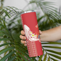Swimming With Humpback Whales Season Tonga Skinny Tumbler Tongan Tofuaa Ngatu Pattern Red LT14 - Polynesian Pride