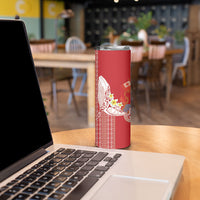 Swimming With Humpback Whales Season Tonga Skinny Tumbler Tongan Tofuaa Ngatu Pattern Red LT14 - Polynesian Pride
