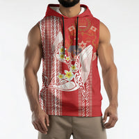 Swimming With Humpback Whales Season Tonga Sleeveless Hoodie Tongan Tofuaa Ngatu Pattern Red LT14 - Polynesian Pride