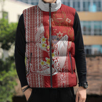 Swimming With Humpback Whales Season Tonga Sleeveless Puffer Jacket Tongan Tofuaa Ngatu Pattern Red LT14 - Polynesian Pride