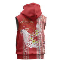 Swimming With Humpback Whales Season Tonga Sleeveless Zip Hoodie Tongan Tofuaa Ngatu Pattern Red LT14 - Polynesian Pride