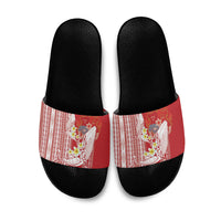Swimming With Humpback Whales Season Tonga Slide Sandals Tongan Tofuaa Ngatu Pattern Red LT14 Red - Polynesian Pride