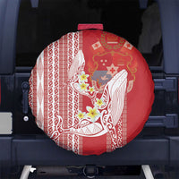 Swimming With Humpback Whales Season Tonga Spare Tire Cover Tongan Tofuaa Ngatu Pattern Red LT14 No hole Red - Polynesian Pride