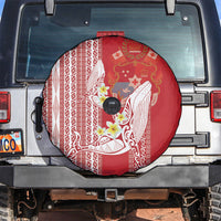 Swimming With Humpback Whales Season Tonga Spare Tire Cover Tongan Tofuaa Ngatu Pattern Red LT14 Red - Polynesian Pride