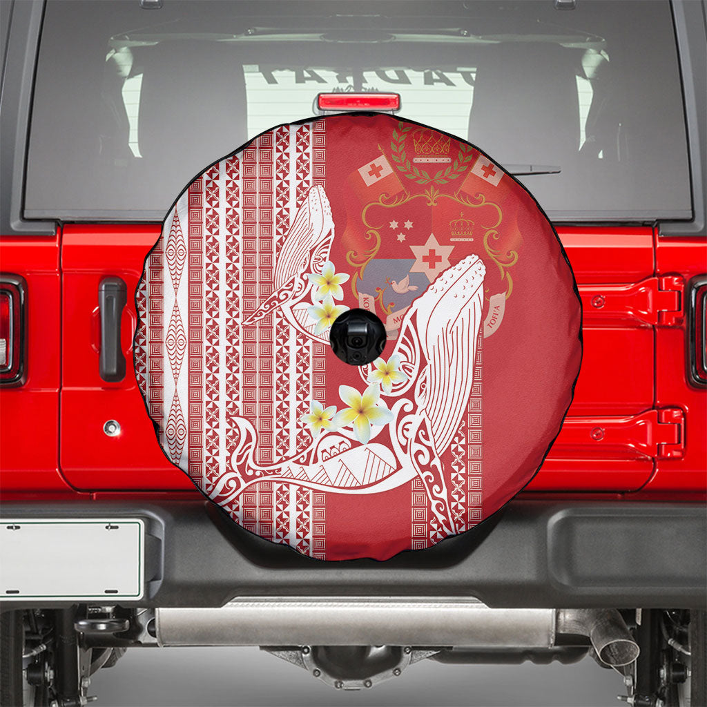 Swimming With Humpback Whales Season Tonga Spare Tire Cover Tongan Tofuaa Ngatu Pattern Red LT14 - Polynesian Pride