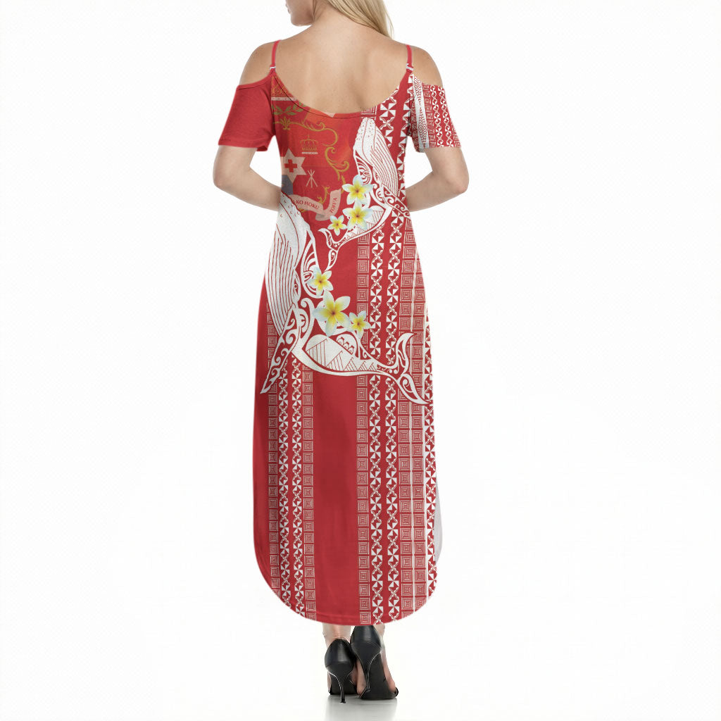 Swimming With Humpback Whales Season Tonga Summer Maxi Dress Tongan Tofuaa Ngatu Pattern Red LT14 - Polynesian Pride