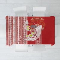 Swimming With Humpback Whales Season Tonga Tablecloth Tongan Tofuaa Ngatu Pattern Red LT14 Red - Polynesian Pride