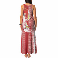 Swimming With Humpback Whales Season Tonga Tank Maxi Dress Tongan Tofuaa Ngatu Pattern Red LT14 - Polynesian Pride