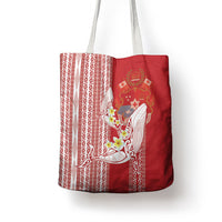 Swimming With Humpback Whales Season Tonga Tote Bag Tongan Tofuaa Ngatu Pattern Red LT14 - Polynesian Pride