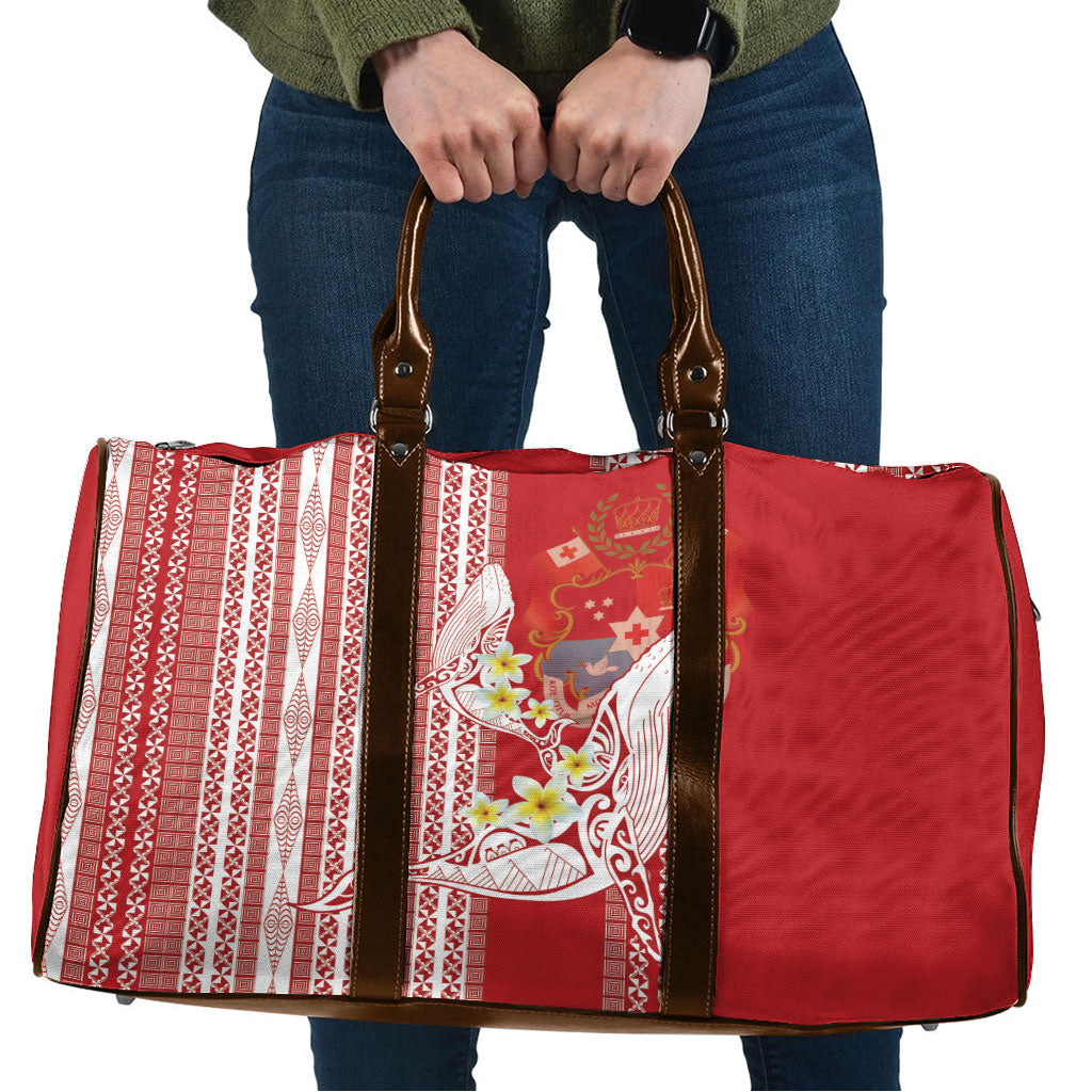 Swimming With Humpback Whales Season Tonga Travel Bag Tongan Tofuaa Ngatu Pattern Red LT14 Red - Polynesian Pride