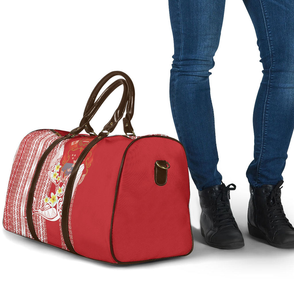 Swimming With Humpback Whales Season Tonga Travel Bag Tongan Tofuaa Ngatu Pattern Red LT14 - Polynesian Pride