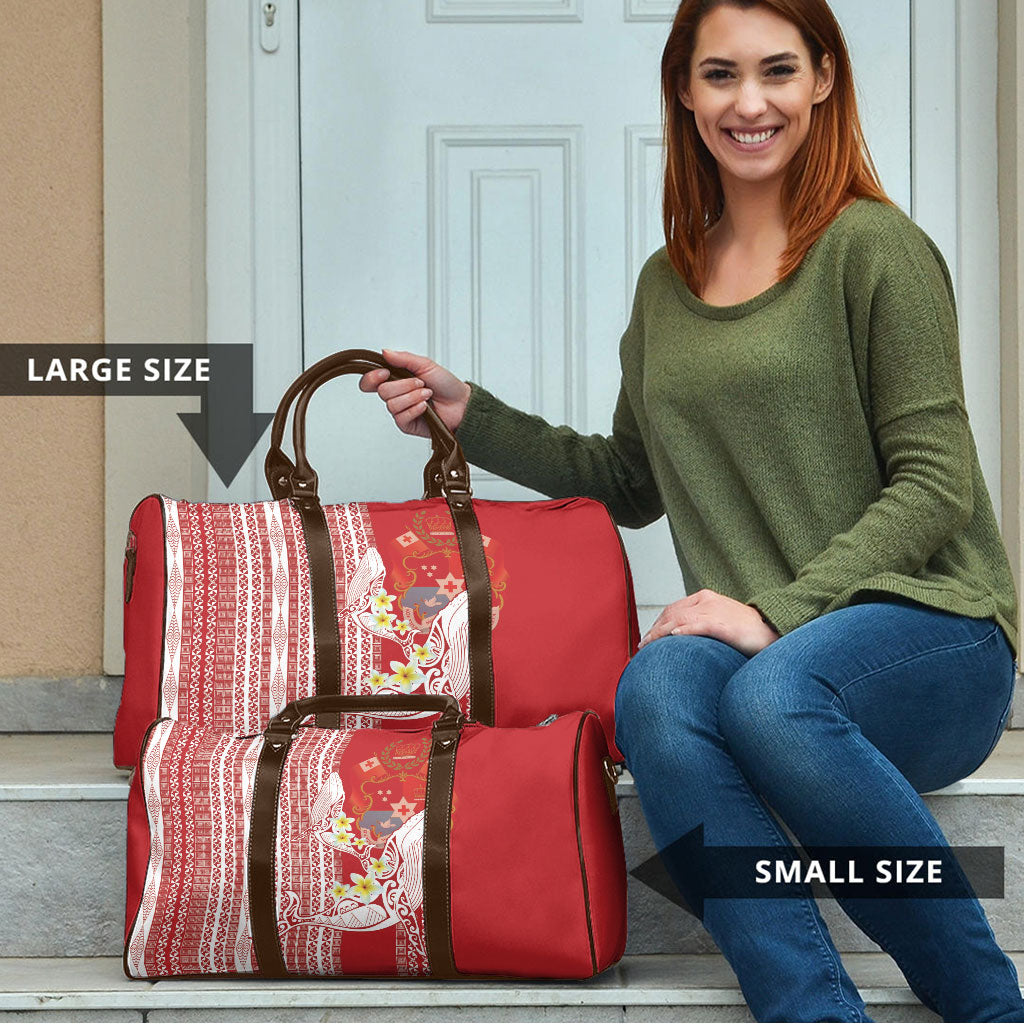 Swimming With Humpback Whales Season Tonga Travel Bag Tongan Tofuaa Ngatu Pattern Red LT14 - Polynesian Pride