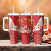 Swimming With Humpback Whales Season Tonga Tumbler With Handle Tongan Tofuaa Ngatu Pattern Red LT14 - Polynesian Pride