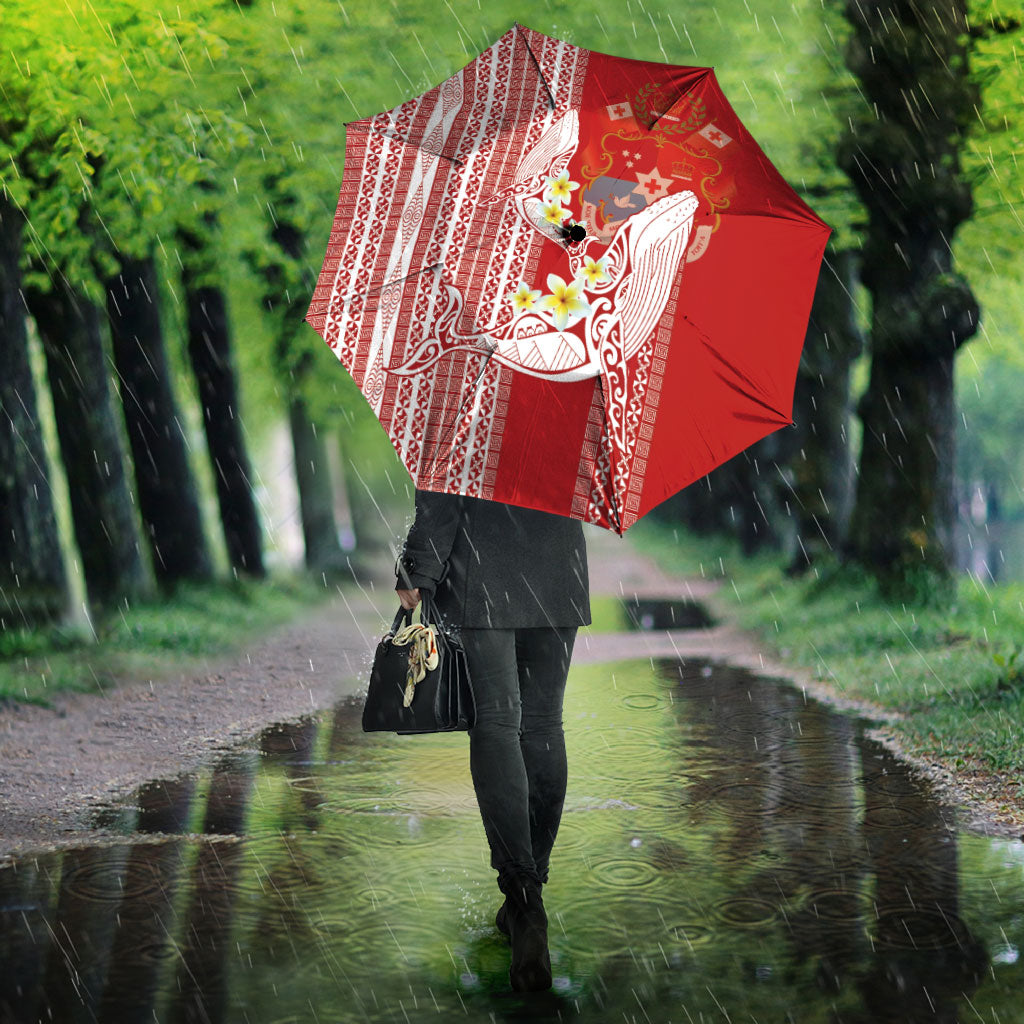 Swimming With Humpback Whales Season Tonga Umbrella Tongan Tofuaa Ngatu Pattern Red LT14 - Polynesian Pride