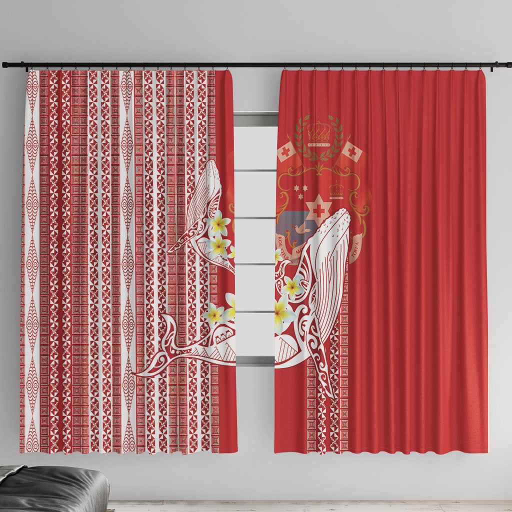 Swimming With Humpback Whales Season Tonga Window Curtain Tongan Tofuaa Ngatu Pattern Red LT14 With Hooks Red - Polynesian Pride