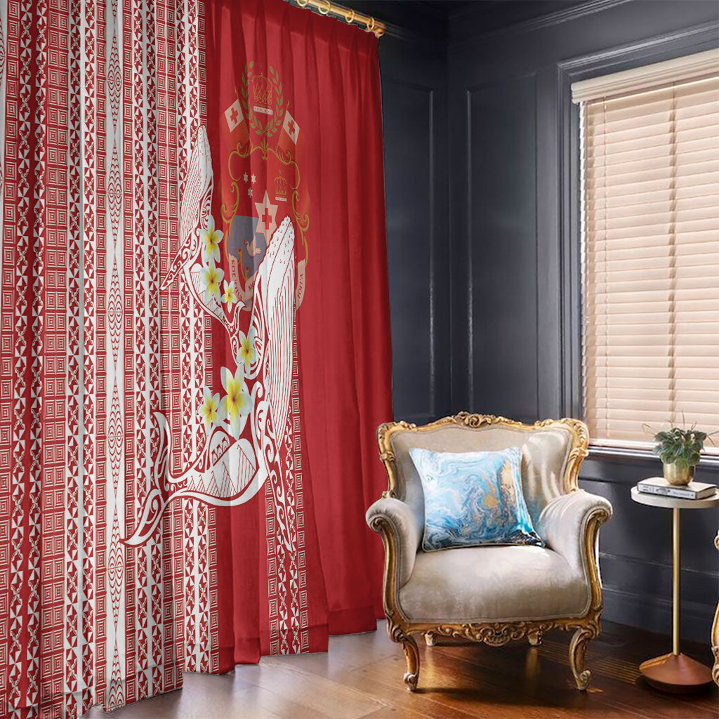 Swimming With Humpback Whales Season Tonga Window Curtain Tongan Tofuaa Ngatu Pattern Red LT14 - Polynesian Pride