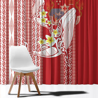 Swimming With Humpback Whales Season Tonga Window Curtain Tongan Tofuaa Ngatu Pattern Red LT14 - Polynesian Pride