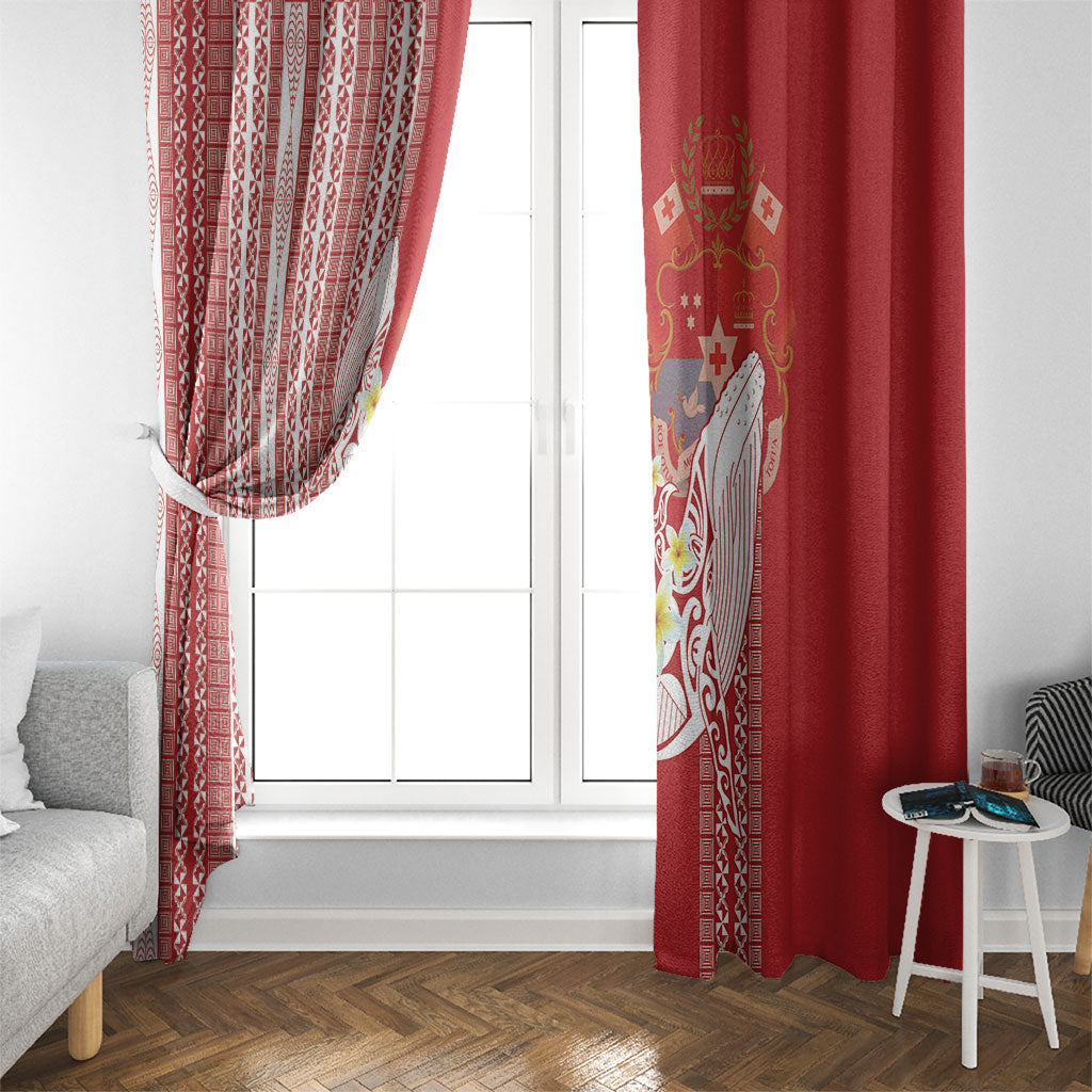 Swimming With Humpback Whales Season Tonga Window Curtain Tongan Tofuaa Ngatu Pattern Red LT14 - Polynesian Pride