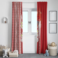 Swimming With Humpback Whales Season Tonga Window Curtain Tongan Tofuaa Ngatu Pattern Red LT14 - Polynesian Pride